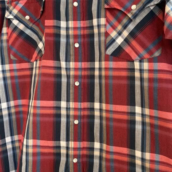 Short sleeve Plains Western Wear plaid Pearl snap Large - Picture 2 of 5
